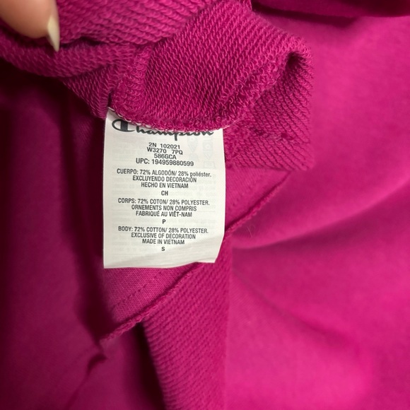 🎄🎁Champion New Cropped Hoodie Floral Script Logo Dark Pink S - Picture 13 of 14
